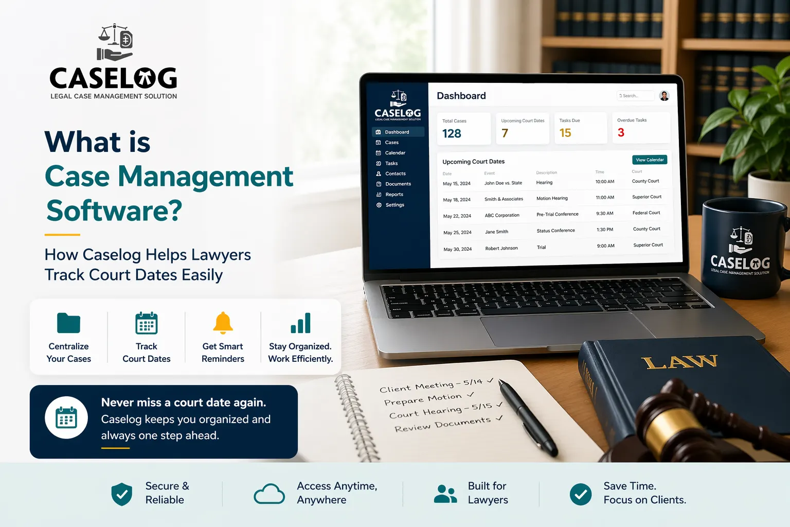 What is Case Management Software? How Caselog Helps Lawyers Track Court Dates Easily